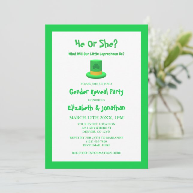 Little Leprechaun Gender Reveal Invitation (Standing Front)