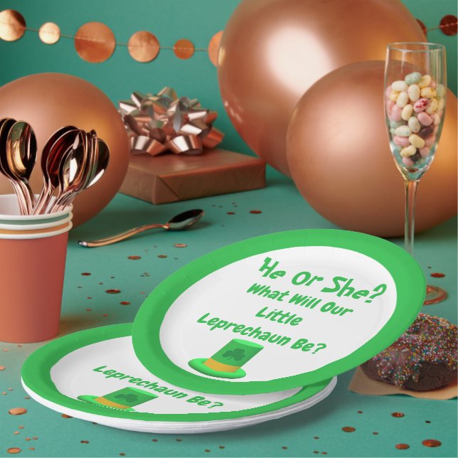 Little Leprechaun Gender Reveal Paper Plates (Multi)