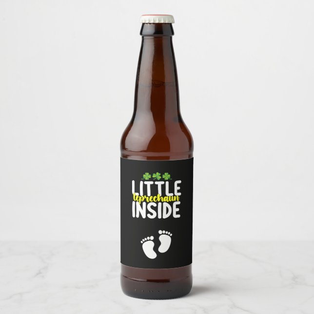 Little Leprechaun Inside Pregnancy Pregnant Mom Beer Bottle Label (Front)