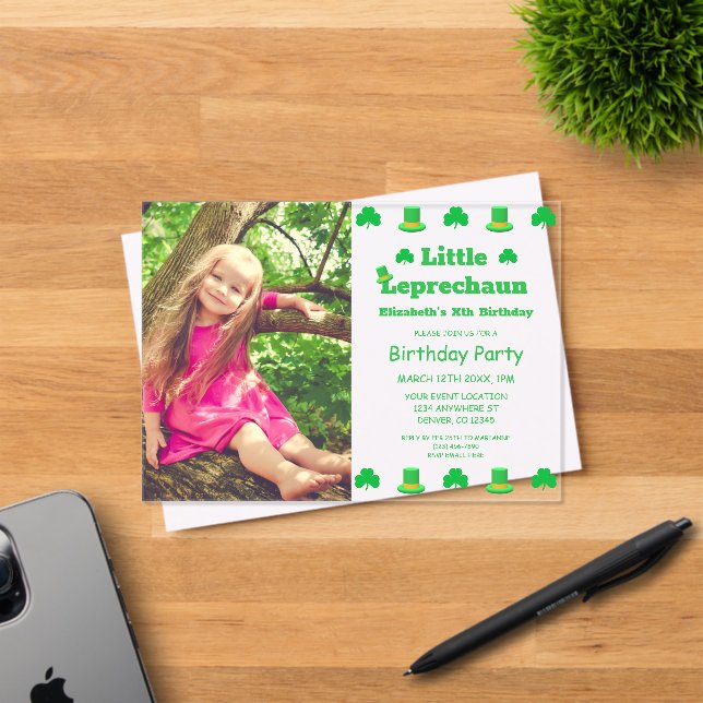 Little Leprechaun Kids Birthday Acrylic Invitations (Insitu (Invitation Card))