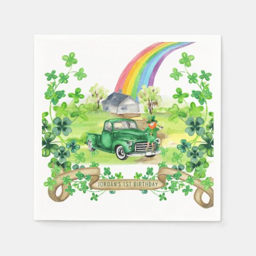 Little Leprechaun Shamrock Truck Birthday Party Napkins