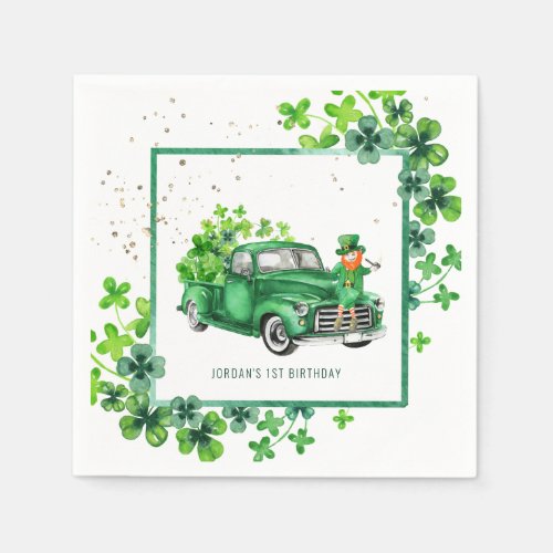 Little Leprechaun Shamrock Truck Birthday Party Napkins