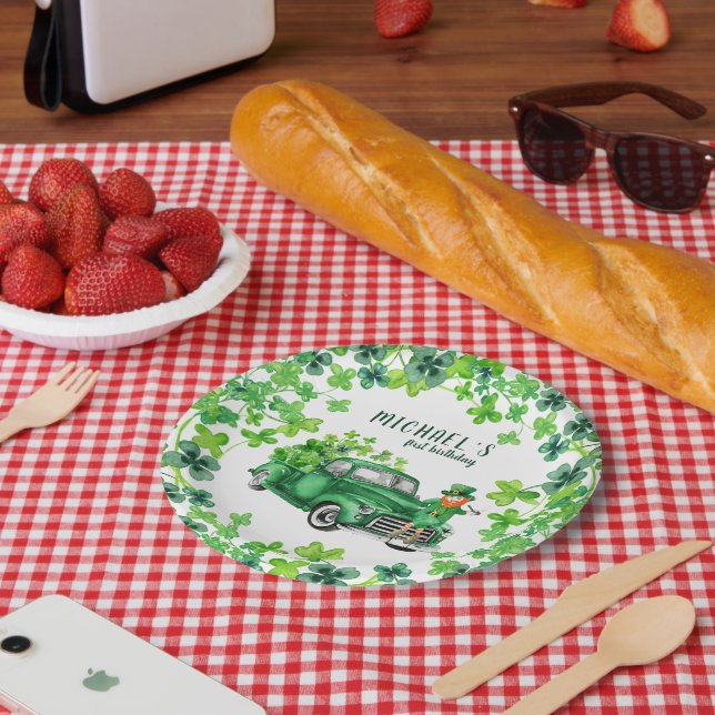 Little Leprechaun Truck Birthday Party Paper Plates (Picnic)
