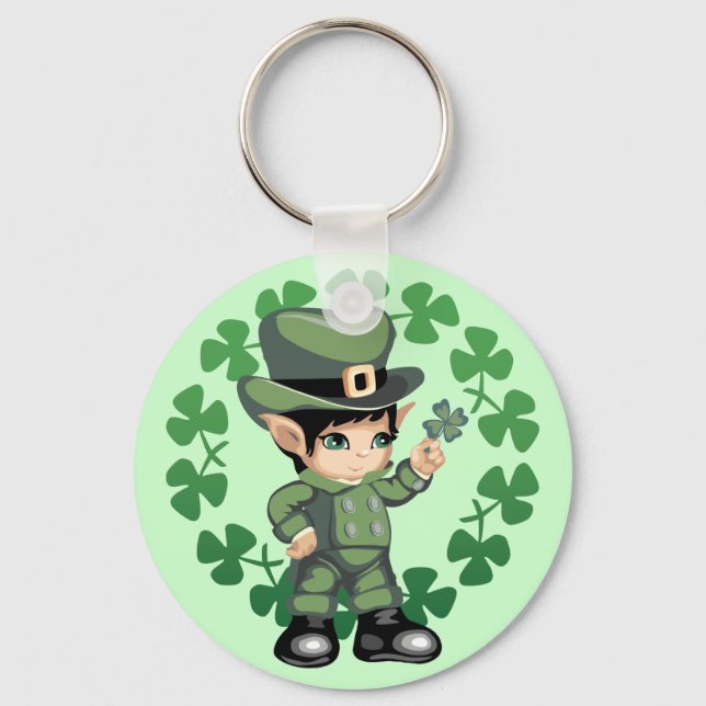 Little Leprechaun with Shamrocks Keychain (Front)