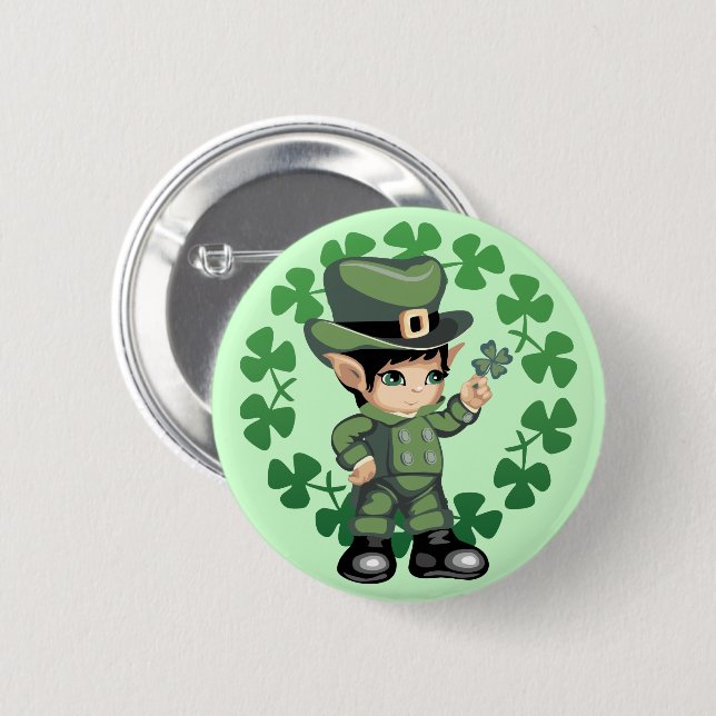 Little Leprechaun with Shamrocks Pinback Button (Front & Back)