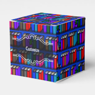 Little Library Book Shelves Blue Cube Favor Boxes