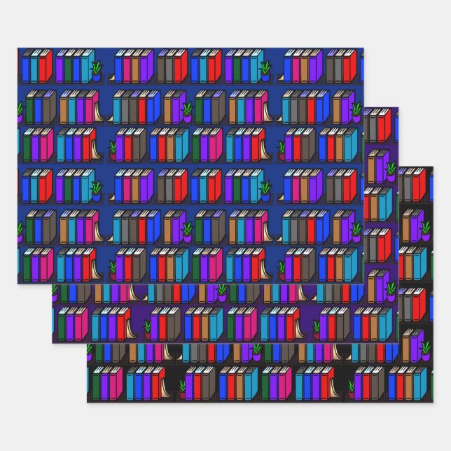 Little Library Book Shelves Dark Collection  Wrapping Paper Sheets (Set)