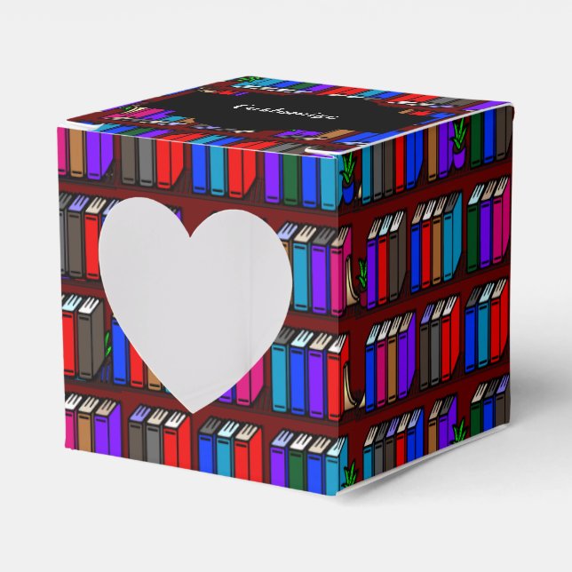 Little Library Book Shelves Heart Favor Boxes (Front Side)