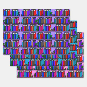Little Library Book Shelves Light Collection Wrapping Paper Sheets