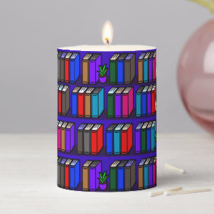 Little Library Book Shelves Purple Pillar Candle