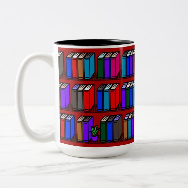 Little Library Book Shelves Red Two-Tone Coffee Mug (Left)