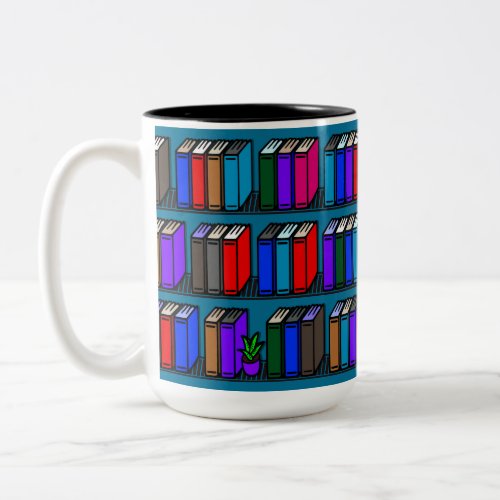 Little Library Book Shelves Teal Two_Tone Coffee Mug