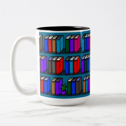 Little Library Book Shelves Teal Two_Tone Coffee Mug