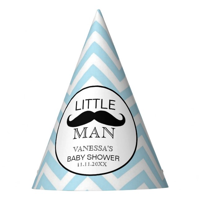 Little Lil' Man Mustache Boy Baby Shower Birthday Party Hat (Front)