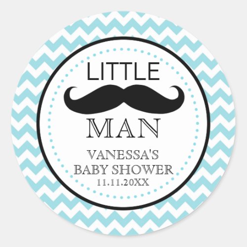Little Lil Man Mustache Boy Baby Shower Favor Classic Round Sticker