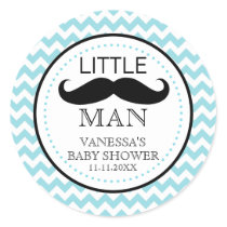 Little Lil' Man Mustache Boy Baby Shower Favor Classic Round Sticker