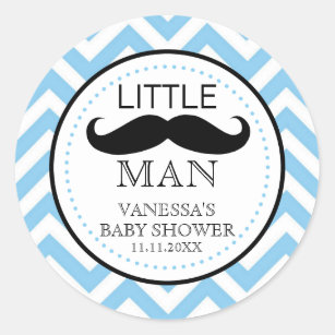 Little Lil' Man Mustache Boy Baby Shower Favor Classic Round Sticker