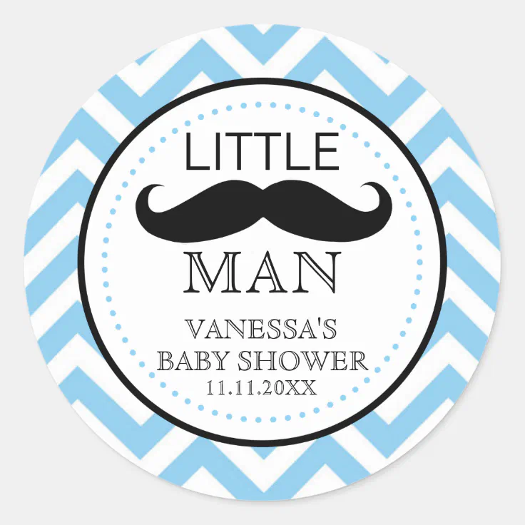 30 Lil' Man Mustache Baby Shower Invitation Favor White Stickers 