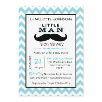 Little Lil' Man Mustache Boy Blue Baby Shower Invitation