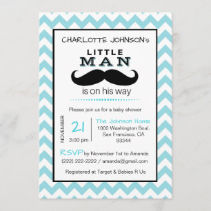 Little Lil' Man Mustache Boy Blue Baby Shower Invitation