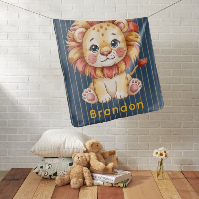 Little Lion Boy Baby Shower Gift Baby Blanket (In Situ)