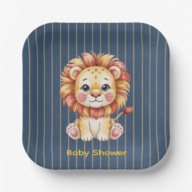 Little Lion Boy Baby Shower Paper Plates (Front)