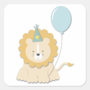 Little Lion Cub & Balloon {Blue}   Stickers