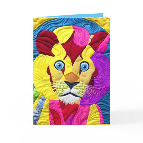 Little Lion Cub Quilt Like Design Birthday Card