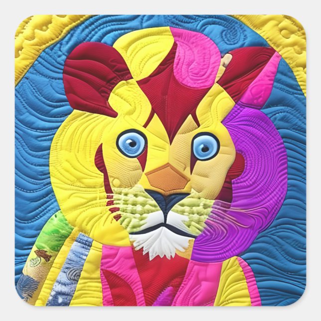 Little Lion Cub Quilt Like Design Square Sticker (Front)