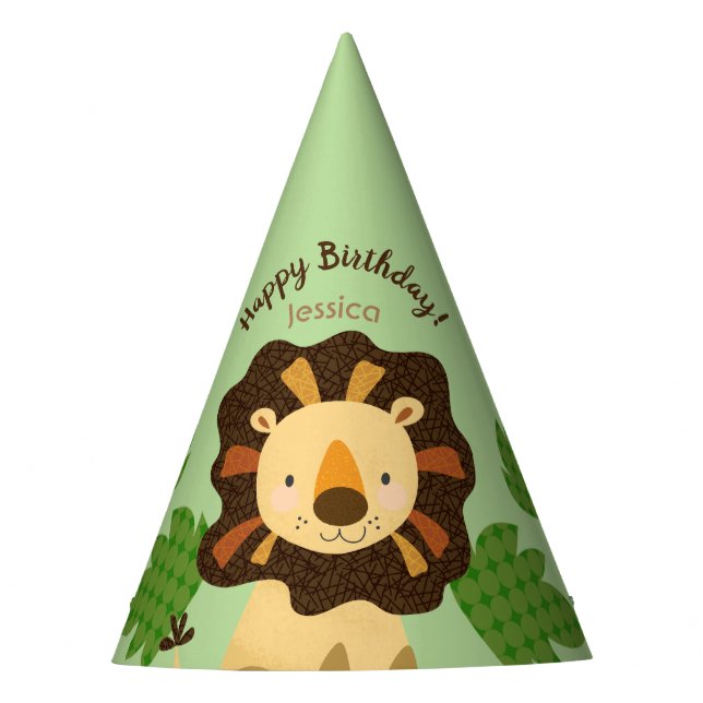 Little Lion Custom Name Birthday Party Hat (Front)