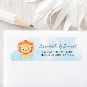 Little Lion Its a Boy Watercolor Blue Address Label