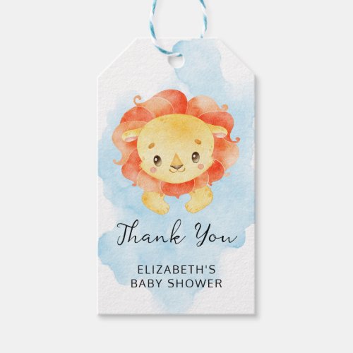 Little Lion Its a Boy Watercolor Blue Baby Show Gift Tags