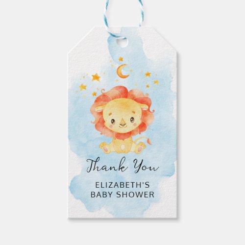 Little Lion Its a Boy Watercolor Blue Baby Shower Gift Tags