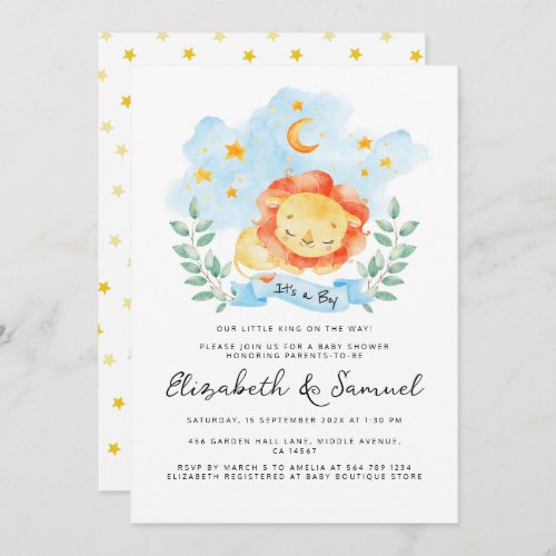 Little Lion Its a Boy Watercolor Blue  Baby Shower Invitation