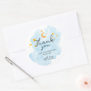 Little Lion Its a Boy Watercolor Blue Thank You Classic Round Sticker