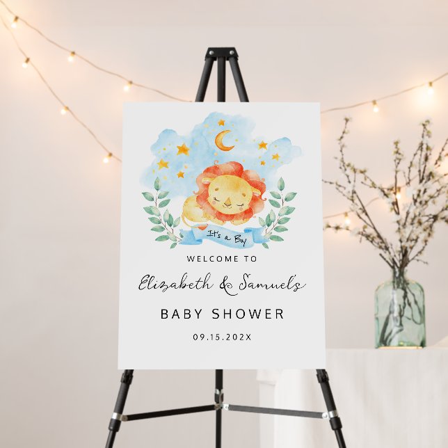 Little Lion Its a Boy Watercolor Blue Welcome Sign (In Situ (Stand))