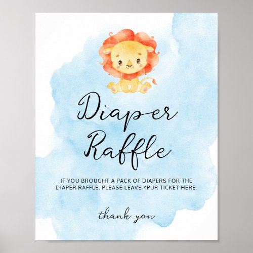 Little Lion Its a Boy Watercolor Diaper Raffle  Poster