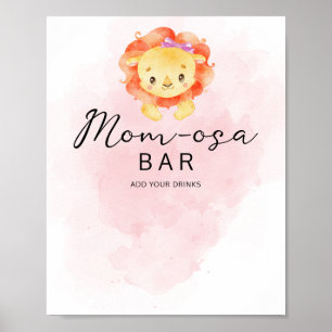 Little Lion Its a Girl Watercolor Mom-osa Bar Poster