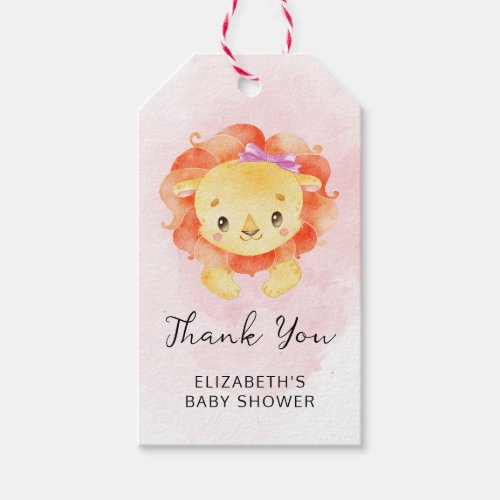 Little Lion Its a Girl Watercolor Pink Baby Shower Gift Tags