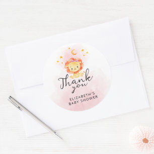 Little Lion Its a Girl Watercolor Pink Thank You C Classic Round Sticker