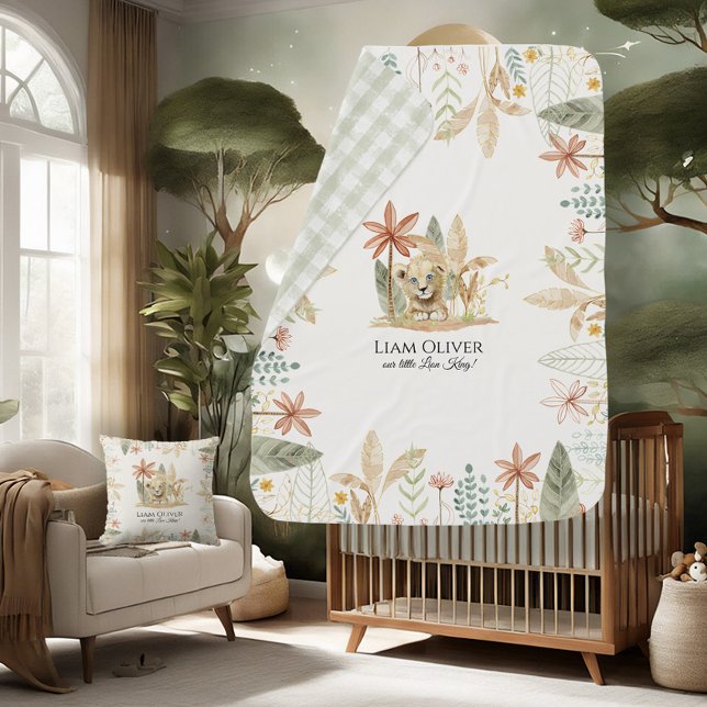 Little Lion King Jungle Safari Plaid Baby Nursery Baby Blanket (Creator Uploaded)