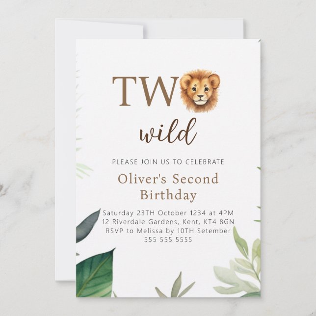 Little Lion Two Wild Party Boy Birthday Invitation (Front)