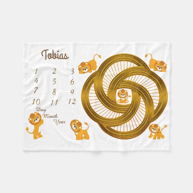 Little Lions Baby Milestone Blanket Size 40 x 30 (Front (Horizontal))
