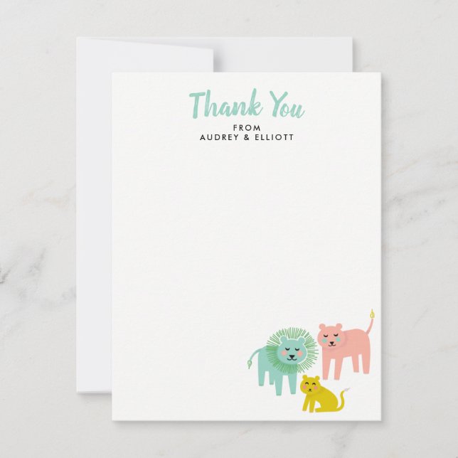 Little Lions Baby Shower Flat Thank You Note Cards (Front)
