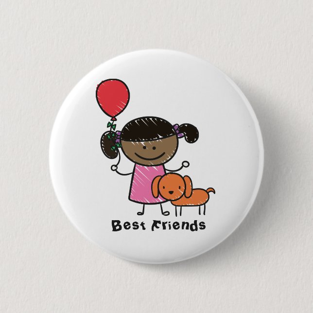 Little Little Girl and Her Dog Custom Text  Button (Front)