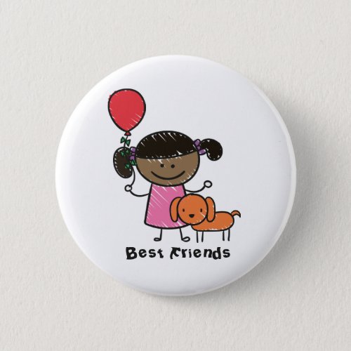 Little Little Girl and Her Dog Custom Text  Button