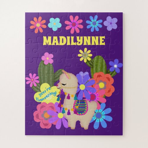 Little Llama and Flowers Personalize Jigsaw Puzzle