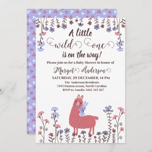 Little  llama Bunny Baby Shower Wild one Invitation