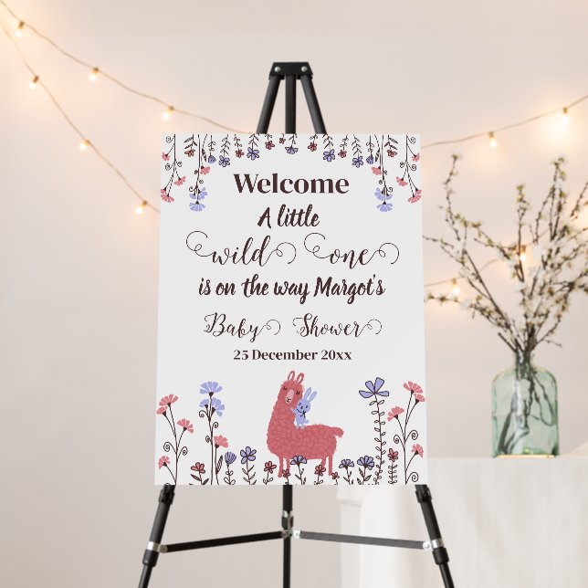 Little  llama Bunny Baby Shower Wild one Welcome Foam Board (In Situ (Stand))