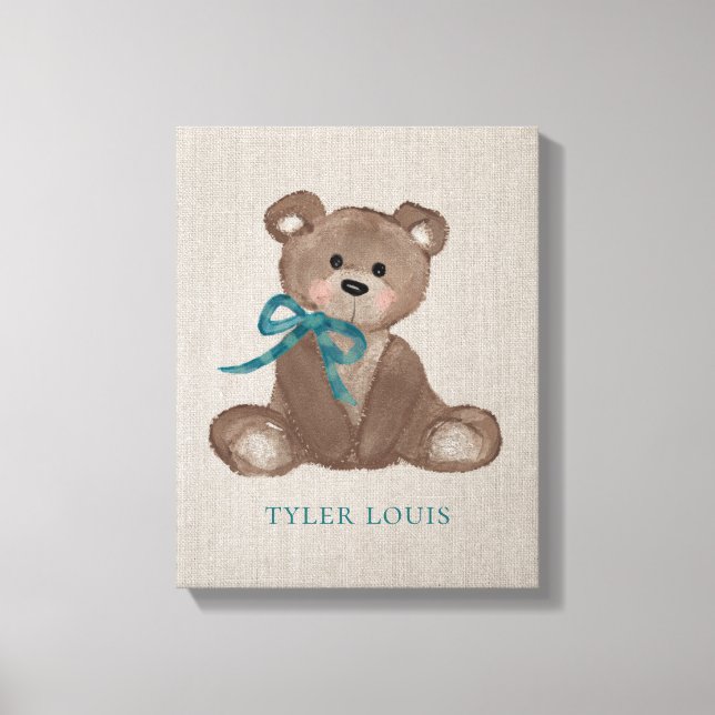 Little Louie Teddy Bear Personalized Canvas Print (Front)